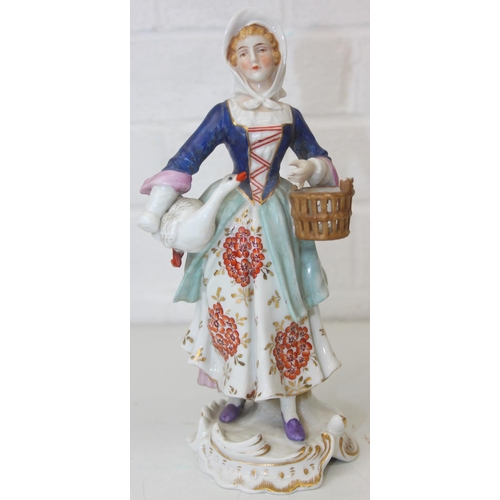 1608 - Three assorted antique porcelain figures, to inc a woman with horses and two figurines, all likely C...