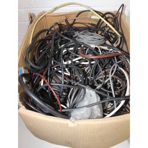 A large qty of assorted electrical cables, a box of loose cables and a ...