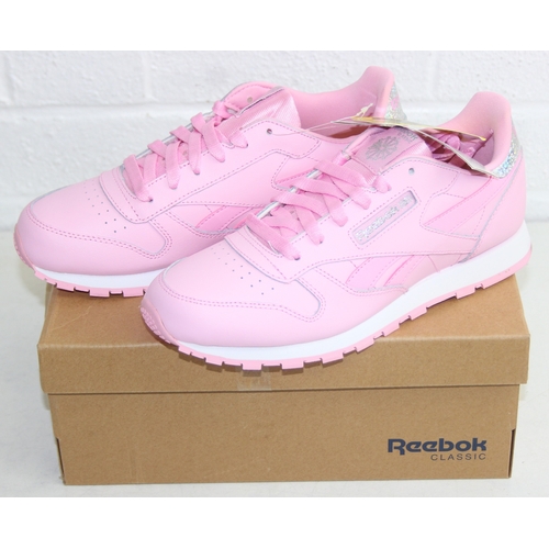 245 - Reebok Classic trainers - pastel pink with holographic heel tabs, Ortholite insoles, UK size 5, comp... 