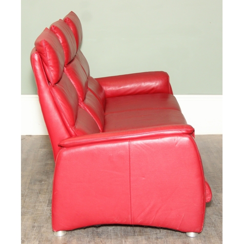14 - Iolino of Italy - a retro style red leather three seater sofa with three reclining seats, 195cm wide... 