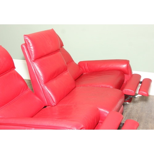 14 - Iolino of Italy - a retro style red leather three seater sofa with three reclining seats, 195cm wide... 