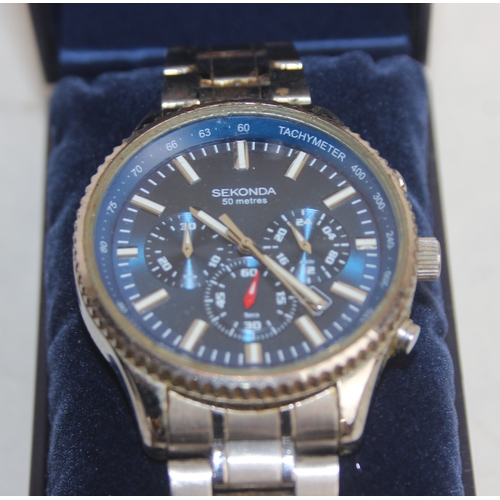 1331 - Four assorted Sekonda Chronograph watches, all boxed, three with stainless steel cases and straps, o... 