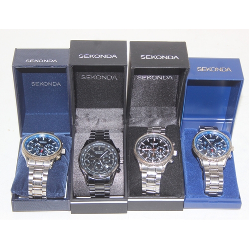 1331 - Four assorted Sekonda Chronograph watches, all boxed, three with stainless steel cases and straps, o... 