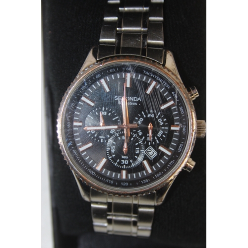 1331 - Four assorted Sekonda Chronograph watches, all boxed, three with stainless steel cases and straps, o... 