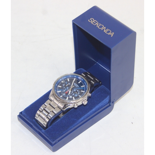 1331 - Four assorted Sekonda Chronograph watches, all boxed, three with stainless steel cases and straps, o... 