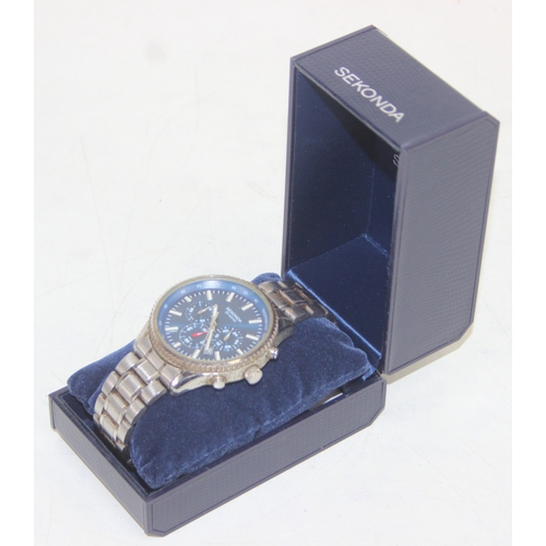 1331 - Four assorted Sekonda Chronograph watches, all boxed, three with stainless steel cases and straps, o... 