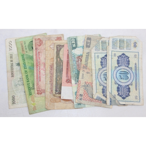 Qty of assorted mixed world banknotes, some WW2 military related notes ...