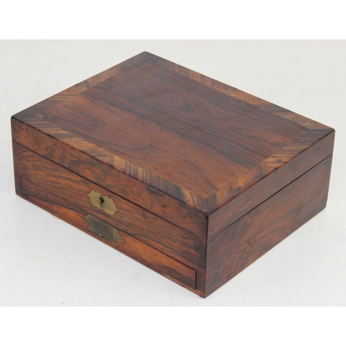 236 - An antique rosewood artists box, lacking interior but lid advertising for Robertson & Company of Lon... 
