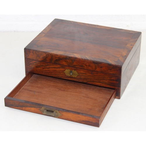 236 - An antique rosewood artists box, lacking interior but lid advertising for Robertson & Company of Lon... 