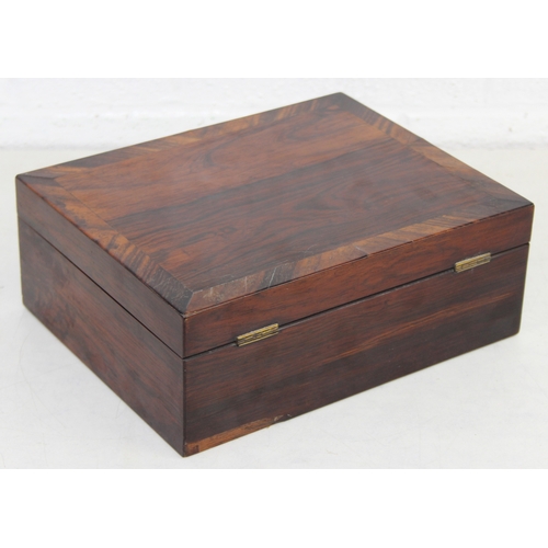 236 - An antique rosewood artists box, lacking interior but lid advertising for Robertson & Company of Lon... 