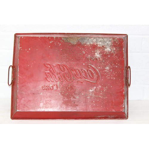 234 - A vintage red painted metal Coca-Cola serving tray and an RAF storage box, the tray 52cm x 37cm
