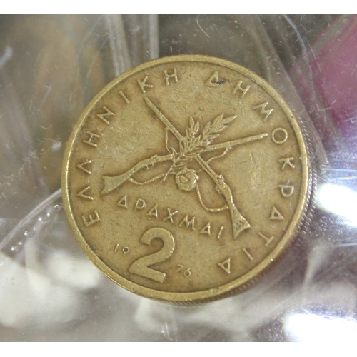 1217 - Qty of assorted mixed world and British coins in gold painted vintage cash tin, 5.8kg gross