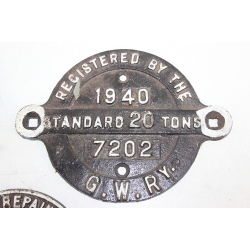 Five assorted vintage cast iron Railway wagon and other similar plated ...