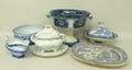 A quantity of 19th century and later transfer decorated blue and white pottery including an Abbey wa... 