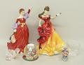 A Royal Doulton porcelain figure modelled as Fond Farewell, HN3815, another of Belle, HN3703, three ... 