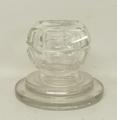 A Baccarat cut glass lamp base of faceted, octagonal form, raised on a wide stepped circular base, e... 