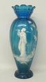 A Bohemian turquoise glass vase of ovoid, footed form, late 19th century, decorated in the Mary Greg... 