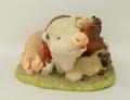 A solid cast resin group of farmyard animals, signed and dated '96, comprising: pig, four piglets, c... 