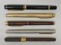 A Sheaffer 585 pen with 14k gold nib and mottled brown body, a Mabie Ltd fountain pen, ballpoint pen... 