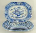 A blue and white pottery tree and well meat platter, early 19th century, transfer decorated in a Bot... 
