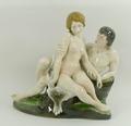 A Fraureuth porcelain figure group, early 20th century, modelled by Ernst Brodel as seated lovers on... 