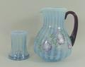 A Bill Fenton 75th Diamond Jubilee opaline and clear glass water jug set enamel decorated and  paint... 