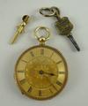 A Victorian lady's 18ct gold open faced, key wind pocket watch, gold dial bearing Roman numerals wit... 