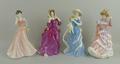 A group of Royal Doulton porcelain figures, comprising Summer HN4271, Sharon HN3603, Autumn HN4272 a... 