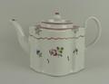 A Newhall porcelain teapot, late 18th Century, of serpentine form painted with sprigs of roses and o... 