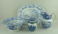 A blue & white pottery meat platter, early 19th century, transfer decorated in blue and white with f... 