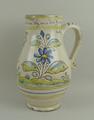 A German tin glazed earthenware German beer mug, late 18th century of baluster form, painted with a ... 