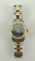 A lady's Rolex Oyster Perpetual wristwatch, the dark blue dial with batons, the bezel set with 18ct ... 
