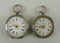 A Victorian lady's silver open faced, key wind pocket watch by J Myers & Co, Swiss made, the enamel ... 