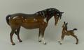 A Beswick figure modelled as a brown gloss mare, no 1812, 15cm high, and a foal, 9cm high.