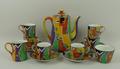 A Royal Winton pottery part coffee service, circa 1930s, decorated in the 'Jazz' pattern, comprising... 