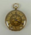 A Victorian lady's 14ct gold cased, open faced key wind pocket watch, floriate decorated dial with R... 