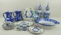 A pair of Delftware blue and white vases, the lids with Geisha finials, 33cm, pair of Ashworths hydr... 