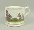 A Copeland porcelain christening mug, late 19th century, painted with a piper, dancing pigs and youn... 