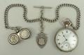 A Waltham silver cased, keyless wind, open faced pocket watch, enamel dial bearing Roman numerals, s... 