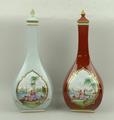 A Dresden porcelain bottle vase and cover of square, pear form, decorated in the manner of Bottger w... 