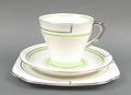 A Roslyn 1930s tea set decorated with green and sliver bands, comprising; six tea cups, saucers, and... 