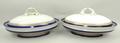A near pair of Royal Worcester Vitreous vegetable tureens and covers, with cobalt blue banding and g... 
