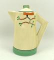 A Clarice Cliff Bizarre pottery coffee pot decorated in the 'Ravel' pattern, 19cm high.