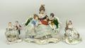 A Dresden porcelain conversation group, 20th century, modelled as an 18th century lady and her child... 