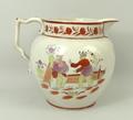 A pearlware jug, early 19th century, printed and painted with the Arms of The Friendly Society of Co... 