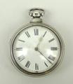 A Victorian silver gentleman's pair cased, open faced, key wind pocket watch, enamel dial bearing Ro... 