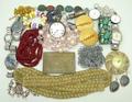 A quantity of costume jewellery including beads, bracelets, and earrings, together with some pocket ... 