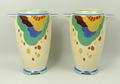 A pair of Art Deco Royal Doulton pottery vases of twin handled ovoid form decorated in the 'Gaylee' ... 
