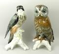A Karl Ens porcelain figure of a barn owl, and another of a hawk, each 24cm high.