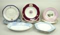 A pair of Worcester Chamberland dishes, with maroon rims, both impressed to bases, 26cm, a late 18th... 